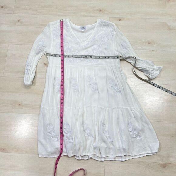 J. Marie Babydoll Dress XS White Fully Embroidered Tiered Lined NEW - Picture 11 of 13